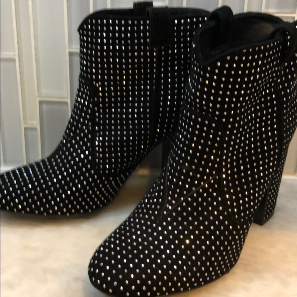 Laurence Dacade Black Suede Rhinestone Ankle Booties